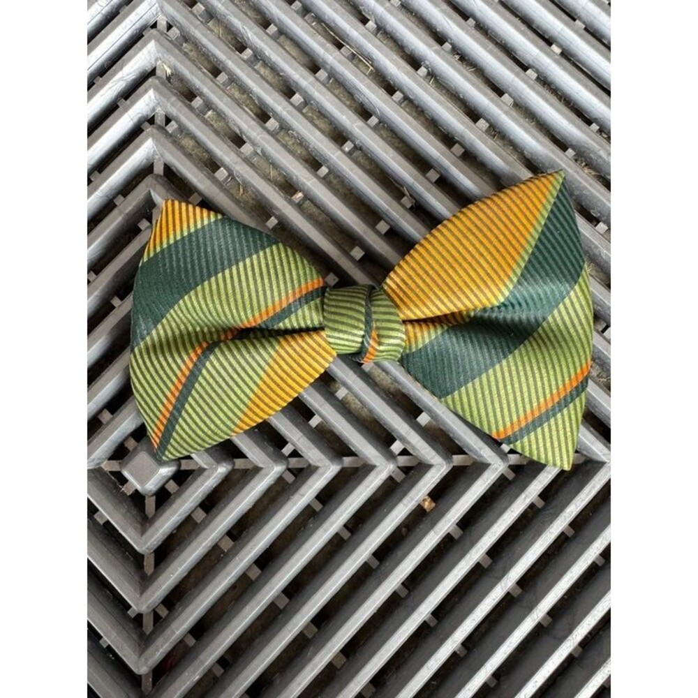 Vintage Green Gold Striped Clip-On Bow Tie